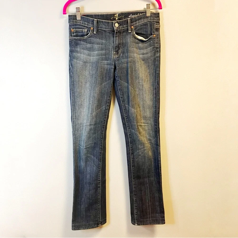 74AM Jeans 7 for All Mankind Straight Leg Denim Medium Wash Sz 28 EUC - Picture 1 of 10